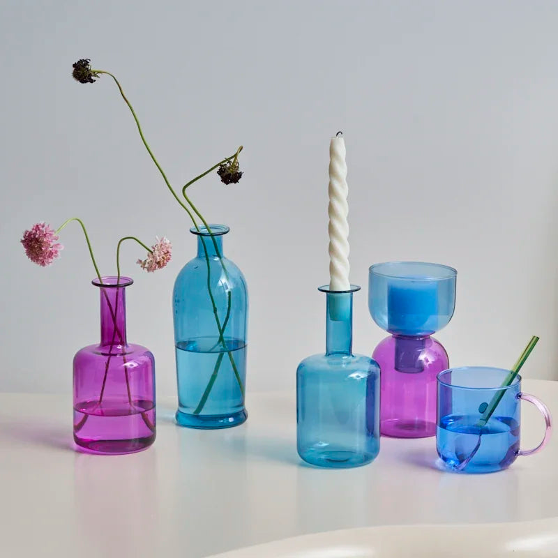 Colourful Glass Candle Holder and Vases