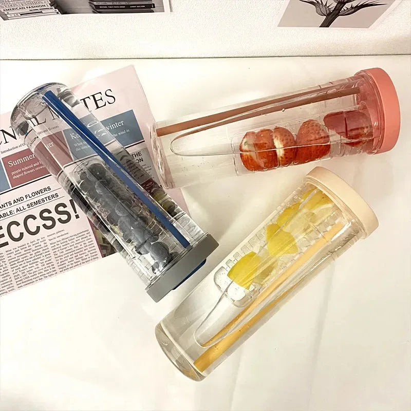 Portable Plastic Water Bottle with Straw and Fruit Infuser