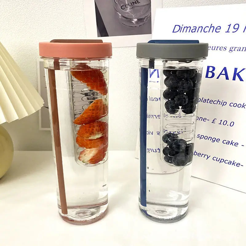 Portable Plastic Water Bottle with Straw and Fruit Infuser