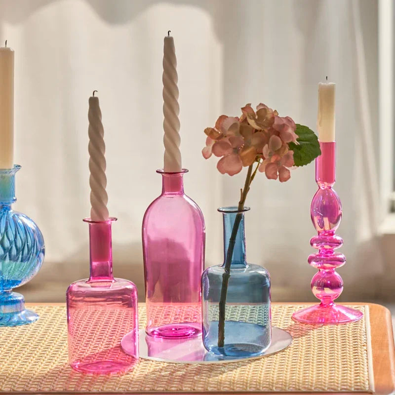 Colourful Glass Candle Holder and Vases