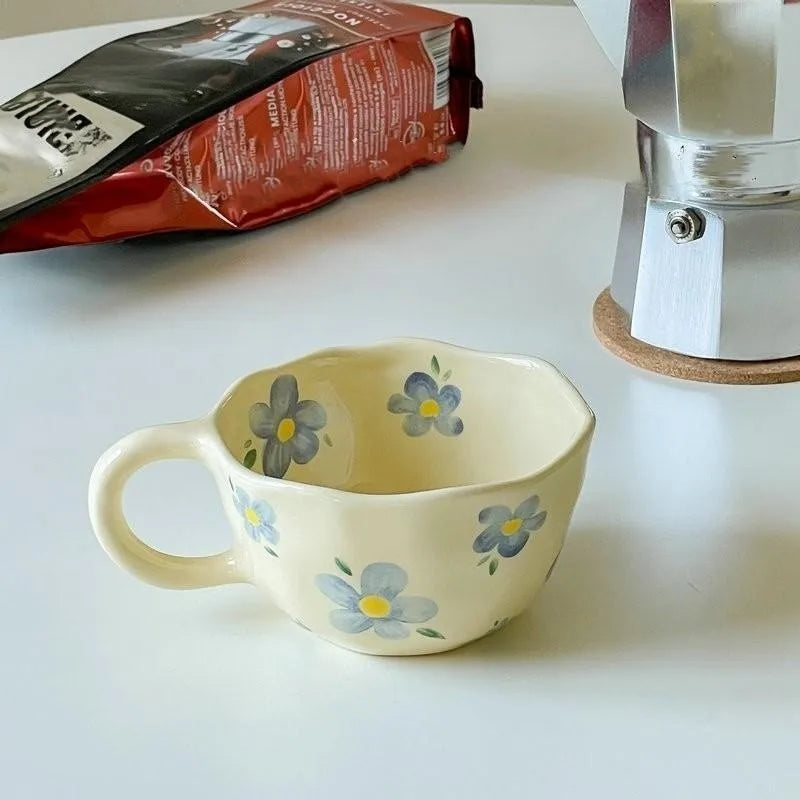 Korean Style Hand-Pinched Irregular Flower Ceramic Mug