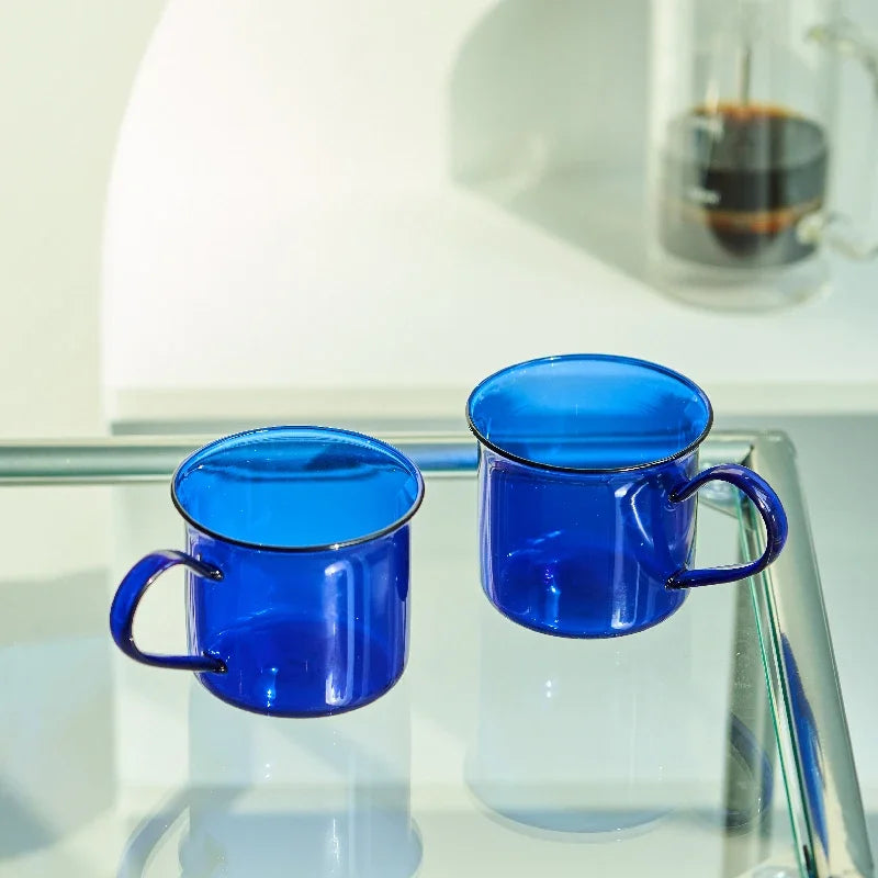 Blue Borosilicate Glass Coffee Mug Set