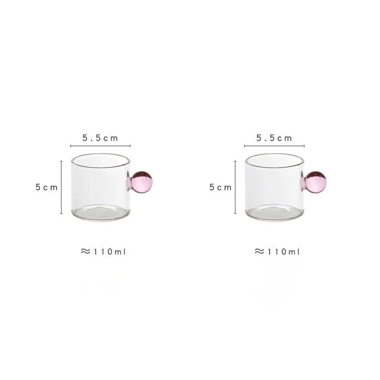 2Pcs Clear Glass Coffee Mug with Colorful Ball Handle – Modern and Elegant Drinkware