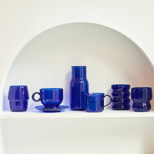 Blue Borosilicate Glass Coffee Mug Set