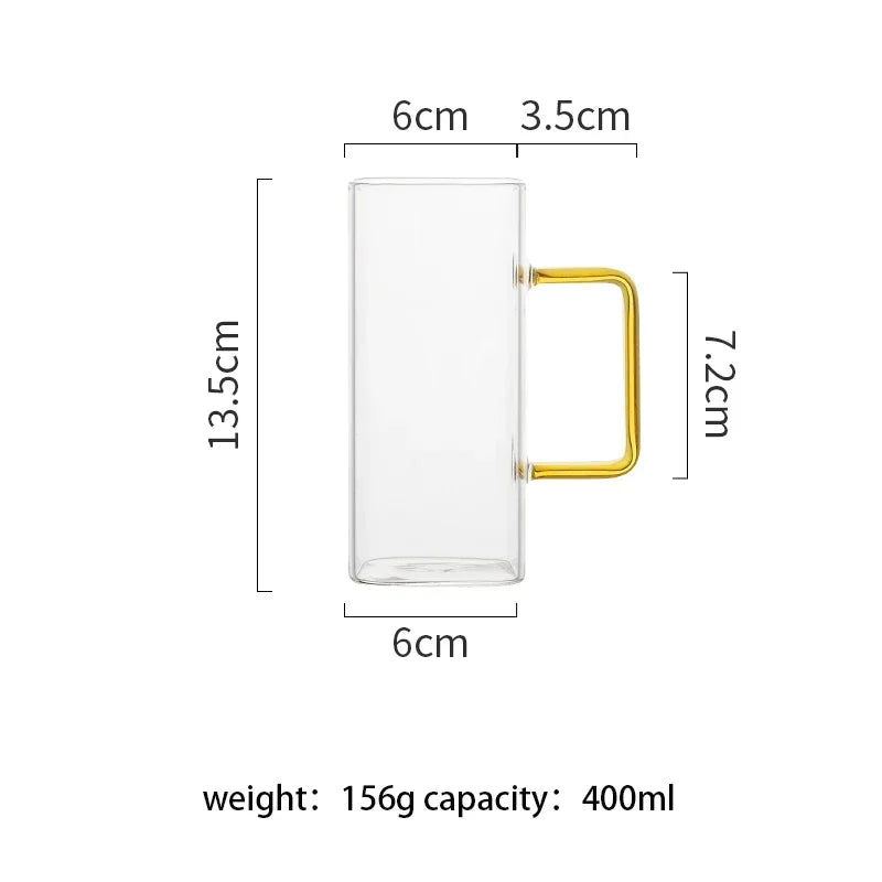 Square Glass Mug with Coloured Handle