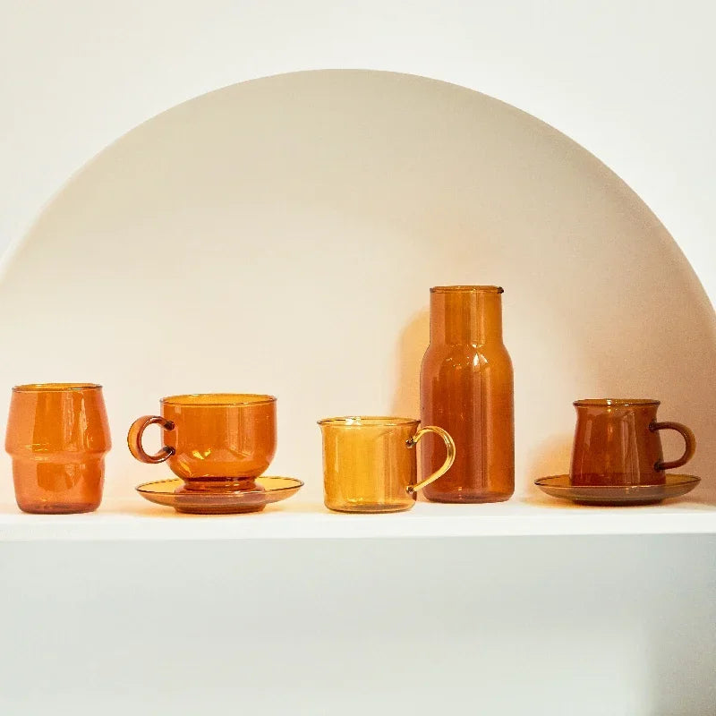 Amber Borosilicate Glass Coffee Mug Set