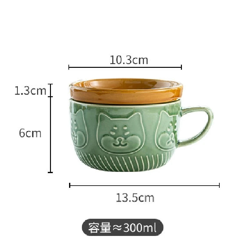 Japanese Cute Mug – Shiba Inu, Panda and Cats Ceramic Coffee Cup with Lid