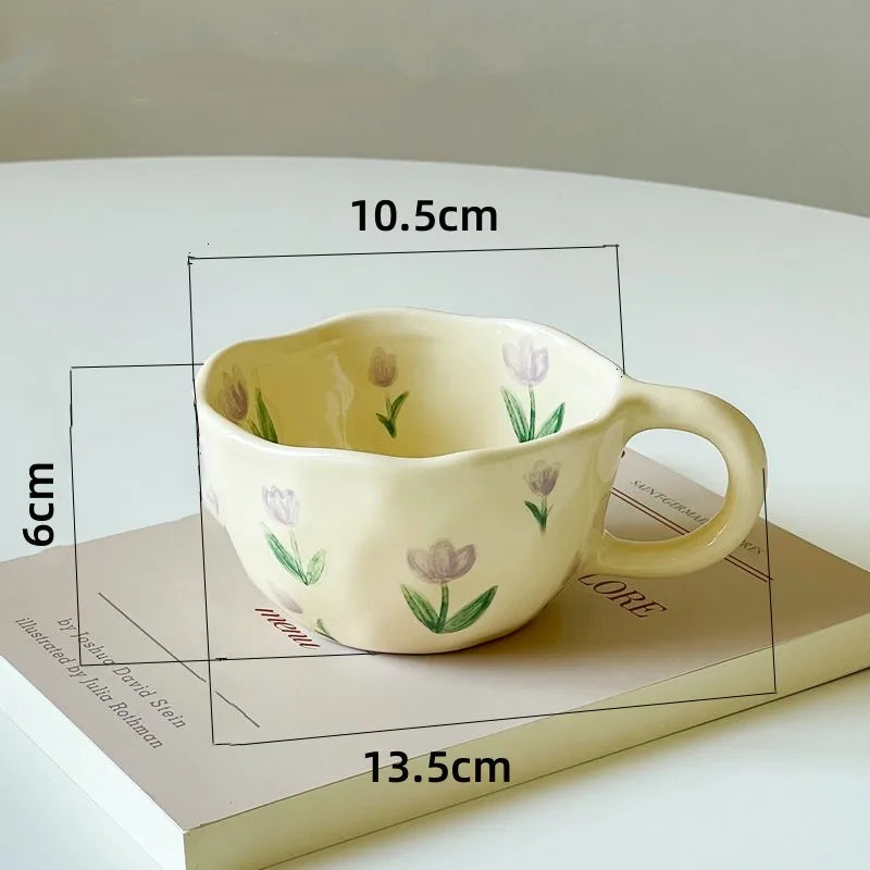 Korean Style Hand-Pinched Irregular Flower Ceramic Mug