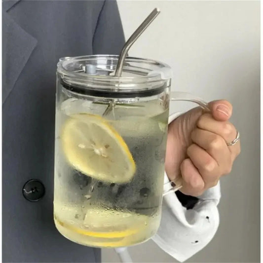 1L Drinking Glass Tumbler With Lid And Straw