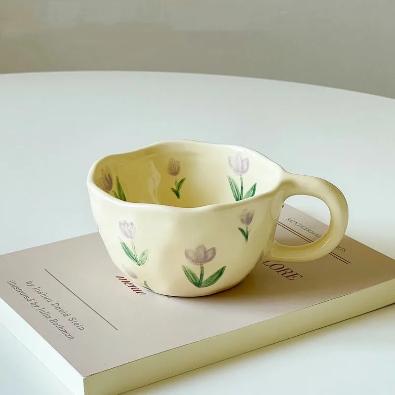 Korean Style Hand-Pinched Irregular Flower Ceramic Mug