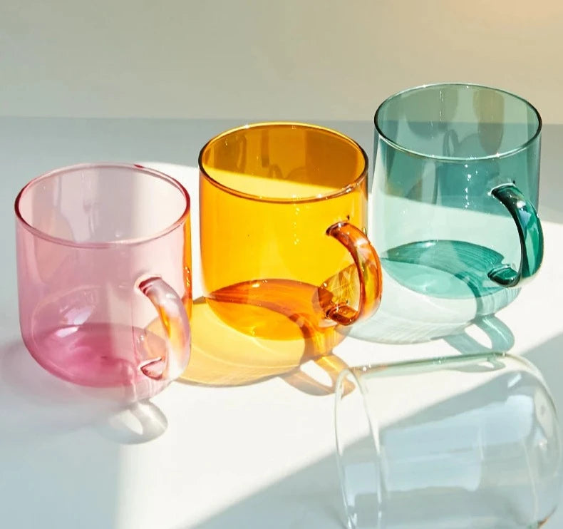 Heat Resistant Glass Colorful Mug with Handle