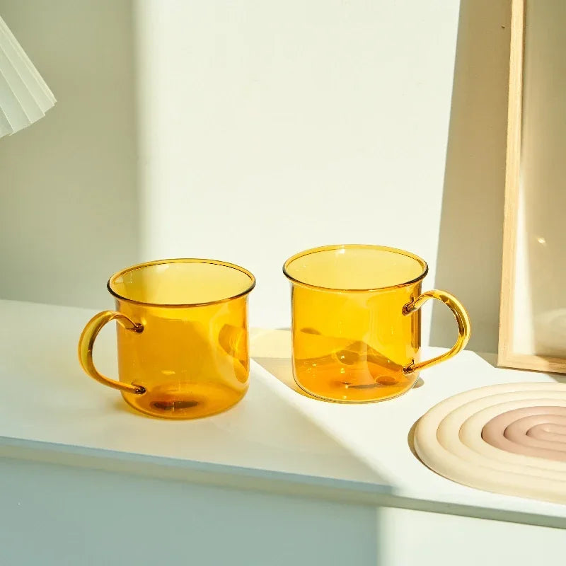 Amber Borosilicate Glass Coffee Mug Set