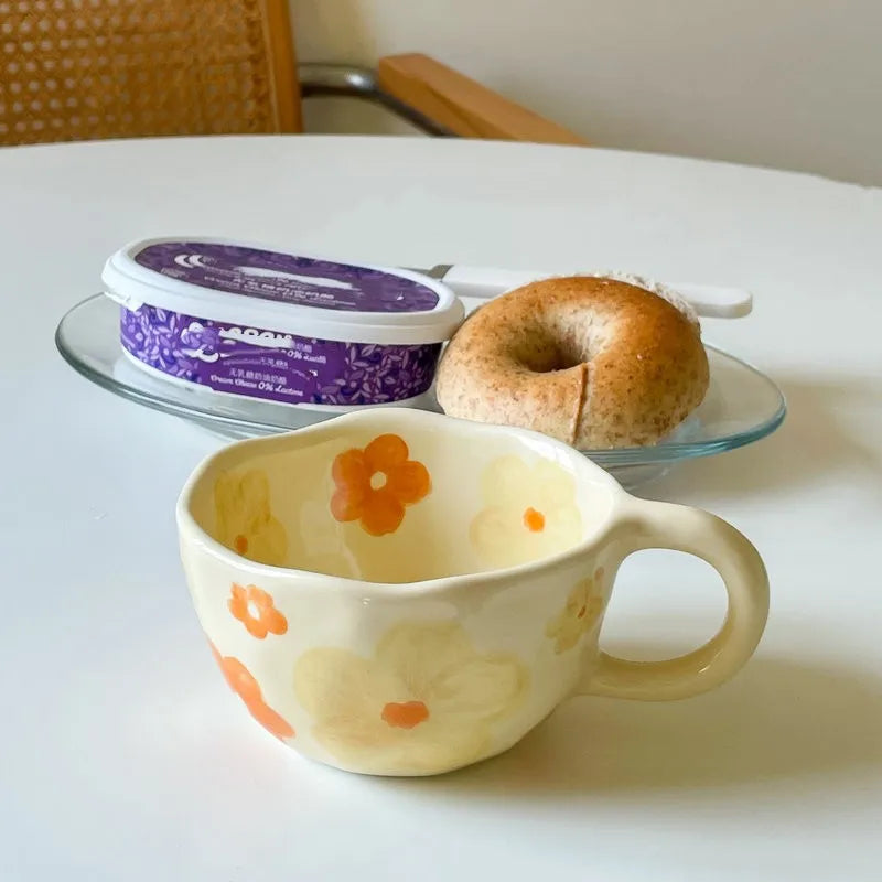 Korean Style Hand-Pinched Irregular Flower Ceramic Mug