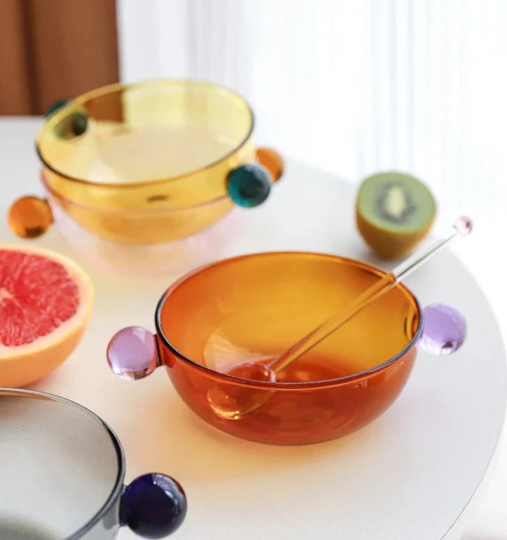 Ice Cream Yogurt Bowl with Ball Handle – Colorful Heat Resistant Glass